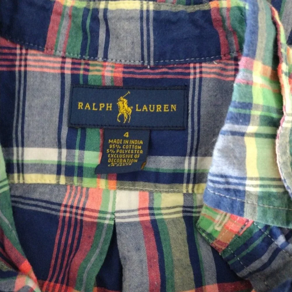 Ralph‎ Lauren boy's madras plaid button front short sleeve shirt Sz 4